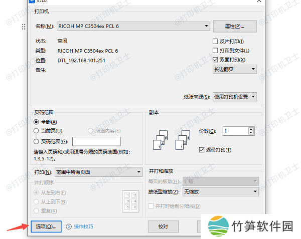 选择正确的打印选项