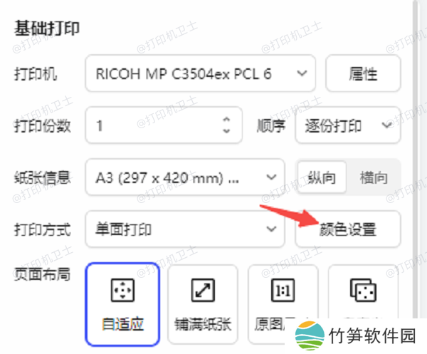 在应用程序中设置黑白打印